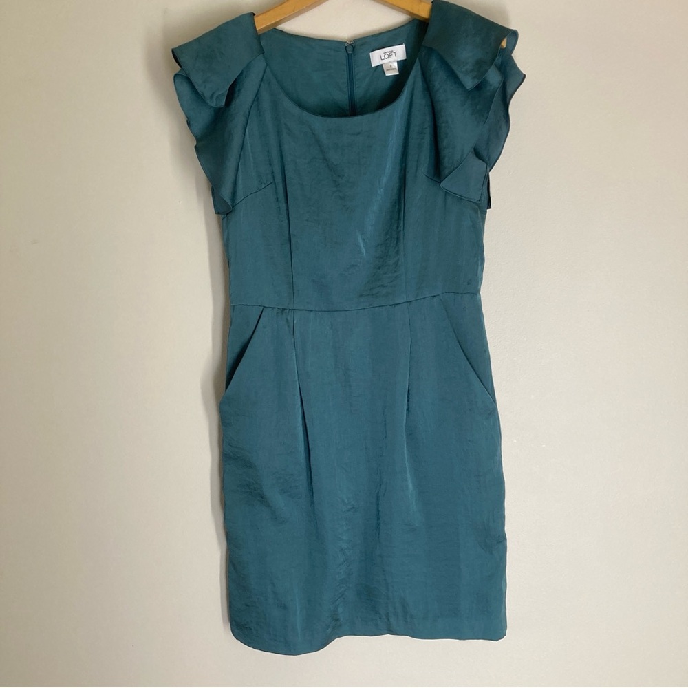 LOFT Teal Ruffle Sleeve Mini Dress size 2